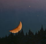Setting Crescent with Venus and Mars
